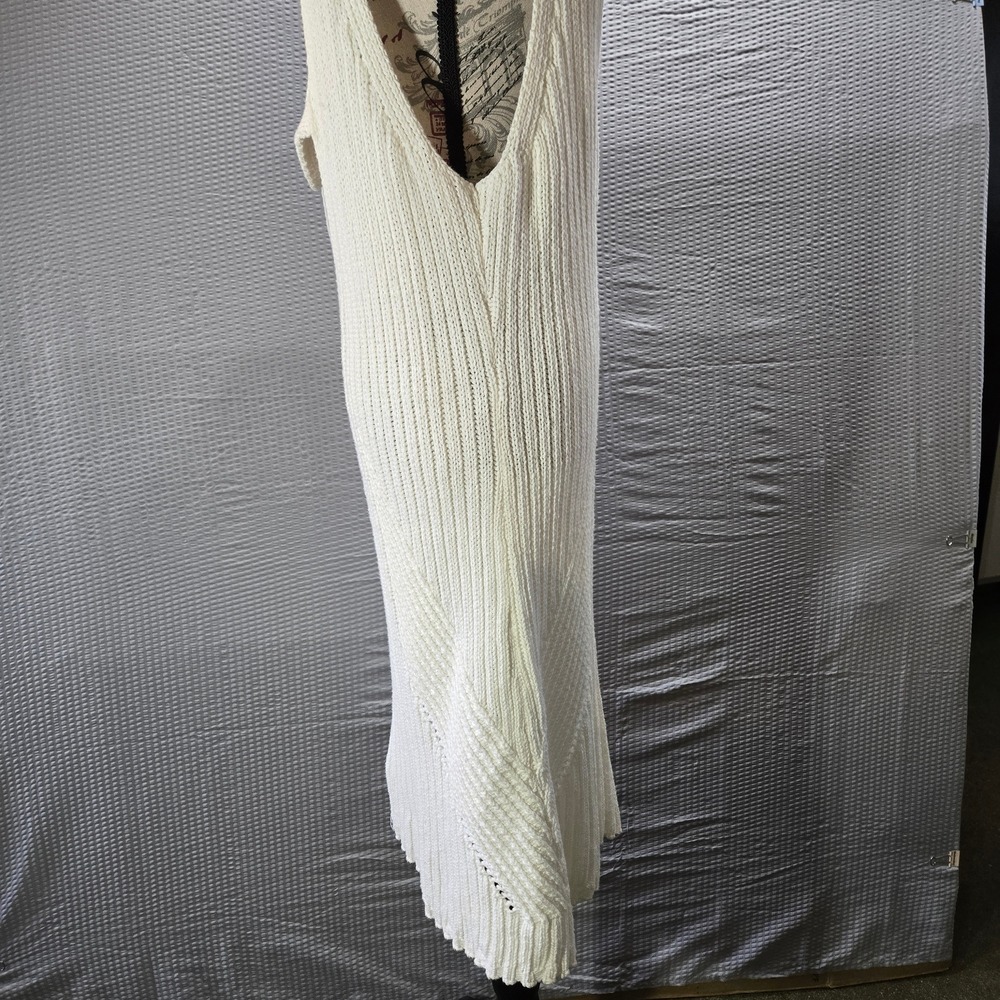 Anthropologie Cream Pointelle Knit Open Back V-Neck Sweater Dress Made in Turkey - Picture 9 of 15